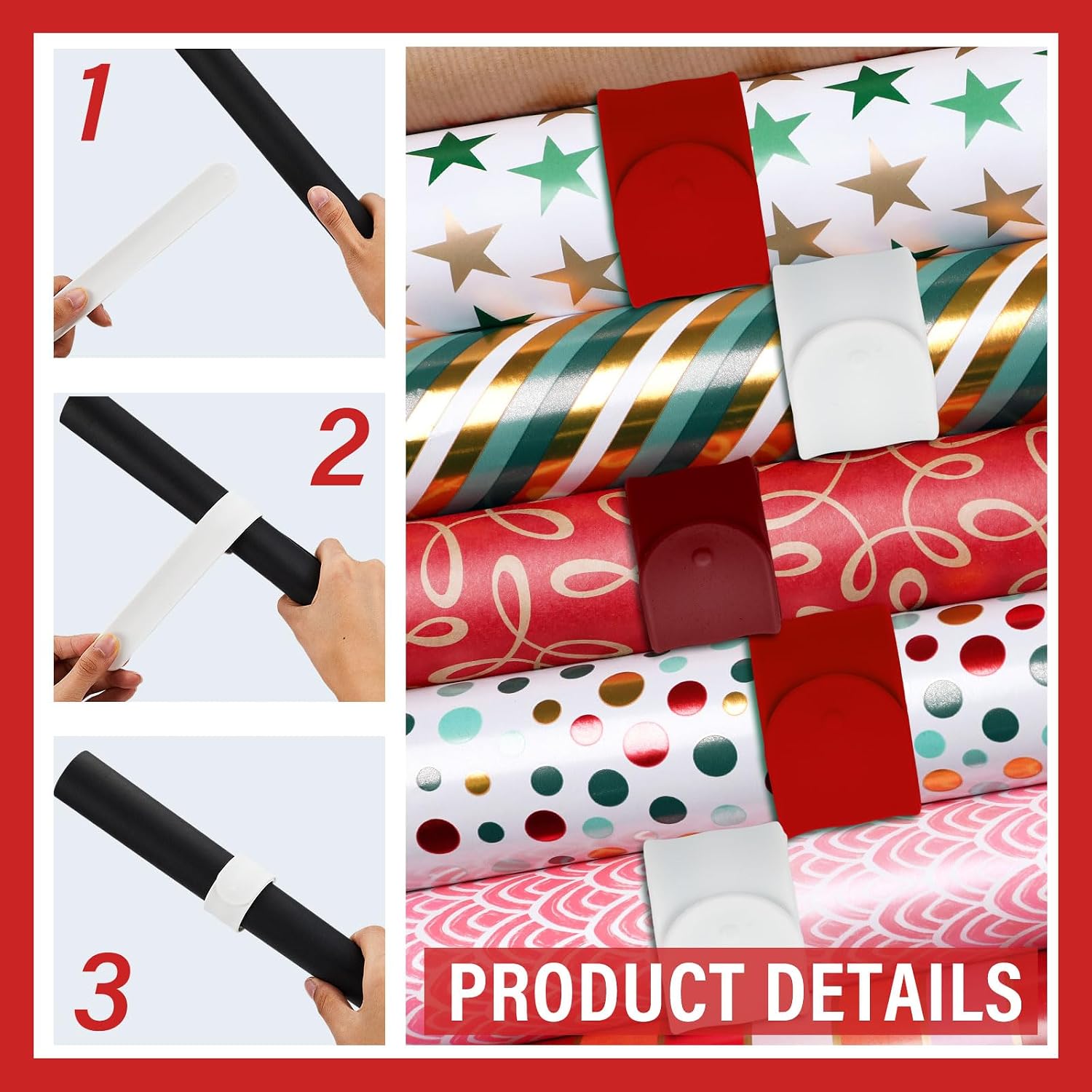 Halloscume 12 Pcs Wrapping Paper Roll Holder Silicone Slap Bands for Gift image 4