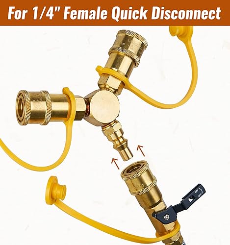 Miniatura 4 de Adaptador divisor en Y de conexión rápida de propano RV de 1/4 pulgadas para RV, remolque, cámper y más, adaptador de gas LP de 2 vías Kit de