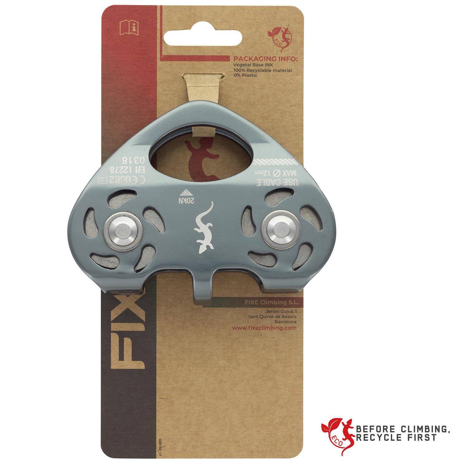 FIXE - Polea de Doble Eje para Tirolinas y Cable - Acero Inoxidable con Rodamientos de Bolas - Alta Resistencia 20 kN - Aluminio - Certificado EN12278