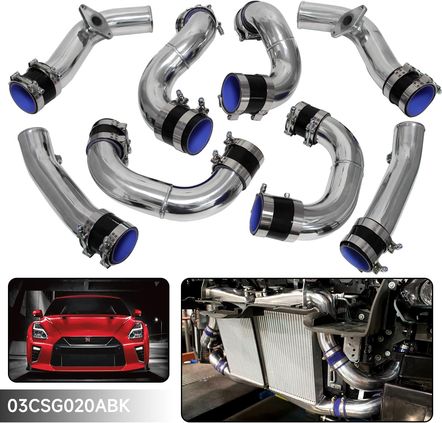 Upgrade FMIC Intercooler Pipe Piping Kit for Nissan GT-R R35 GTR VR38 DET VR38 2009-2015 (sliver-black)