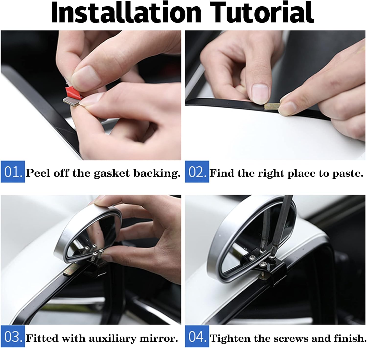 LivTee Adjustable Mounted Blind Spot Mirror HD Glass Wide Angle Side Rearview Mirror Universal, Black