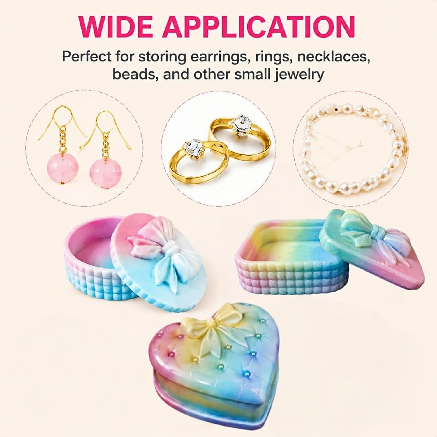 Bow Jewelry Box Candle jar Silicone Resin Casting Molds with lid 3 Style per Pack