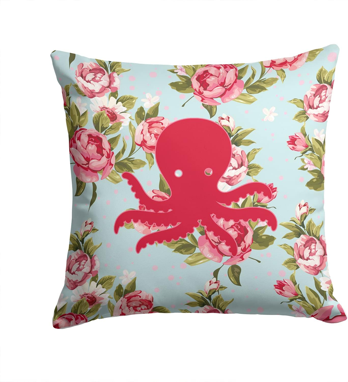 Caroline's Treasures BB1090-RS-BU-PW1414 Octopus Shabby Chic Blue Roses Fabric Decorative Pillow, Blue Machine Washable, Indoor Outdoor Decorative Pillow for Couch, Bed or Patio, 14Hx14W