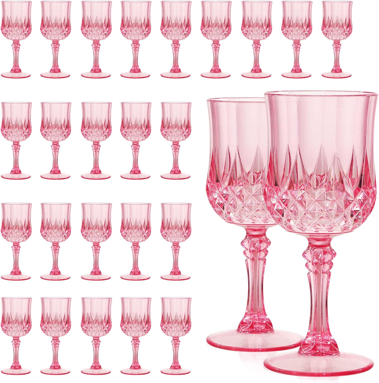 Pink Plastic Wine Glasses Set of 24  7oz Unbreakable Pink Plastic Goblets for Parties Reusable & Dishwasher-Safe Ideal for Weddings, Bars, and Every Celebration