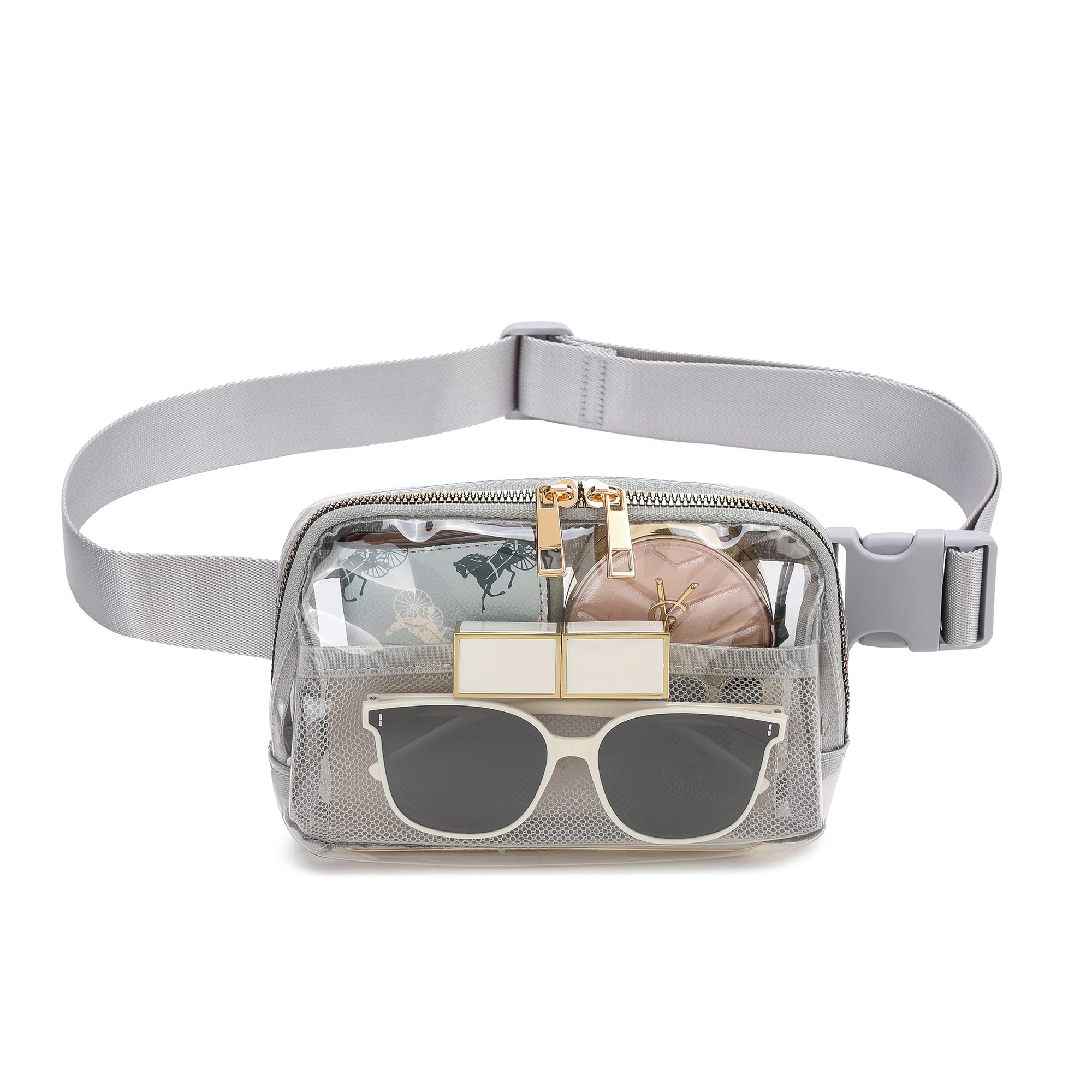 Clear Belt Bag Stadium Approved for Women Men - Fanny Pack With Adjustable Strap, Crossbody Waist Bag for Concerts, Sports, Travelling, Hiking, Running (Grey)