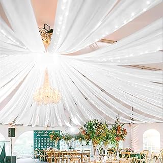 REWOMC 8 Panels White Ceiling Drapes for Wedding 5ftx30ft Sheer Drapery ...