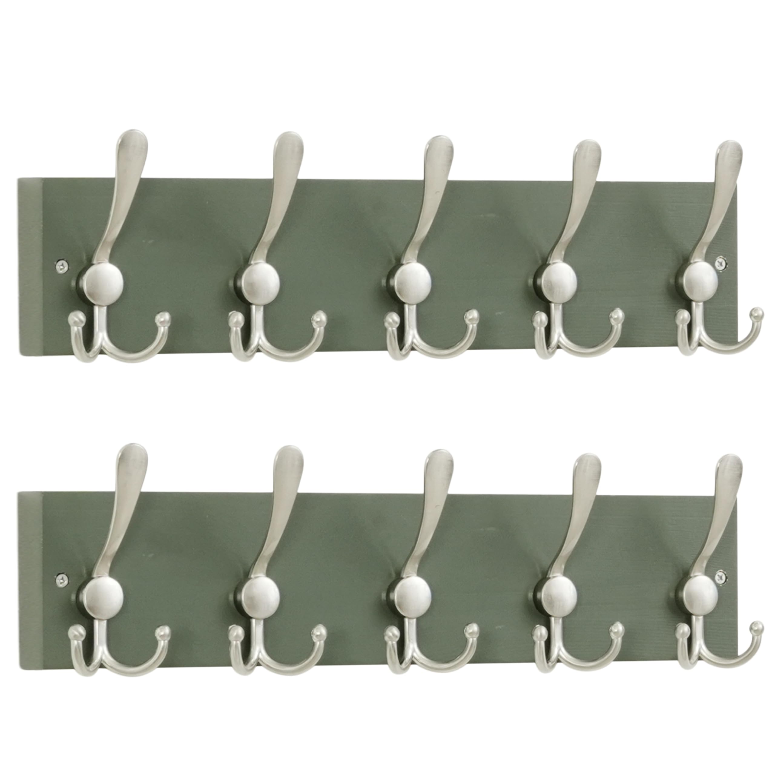 SKOLOO Creations Forest Green Solid Wood Wall Mounted Coat Rack, 5 Hooks, 16-7/8" Long - Kitchen, Mudroom, Entryway, Bathroom - Includes Mounting Hardware, Wall Coat Hanger, Towel Rack, Pack of 2