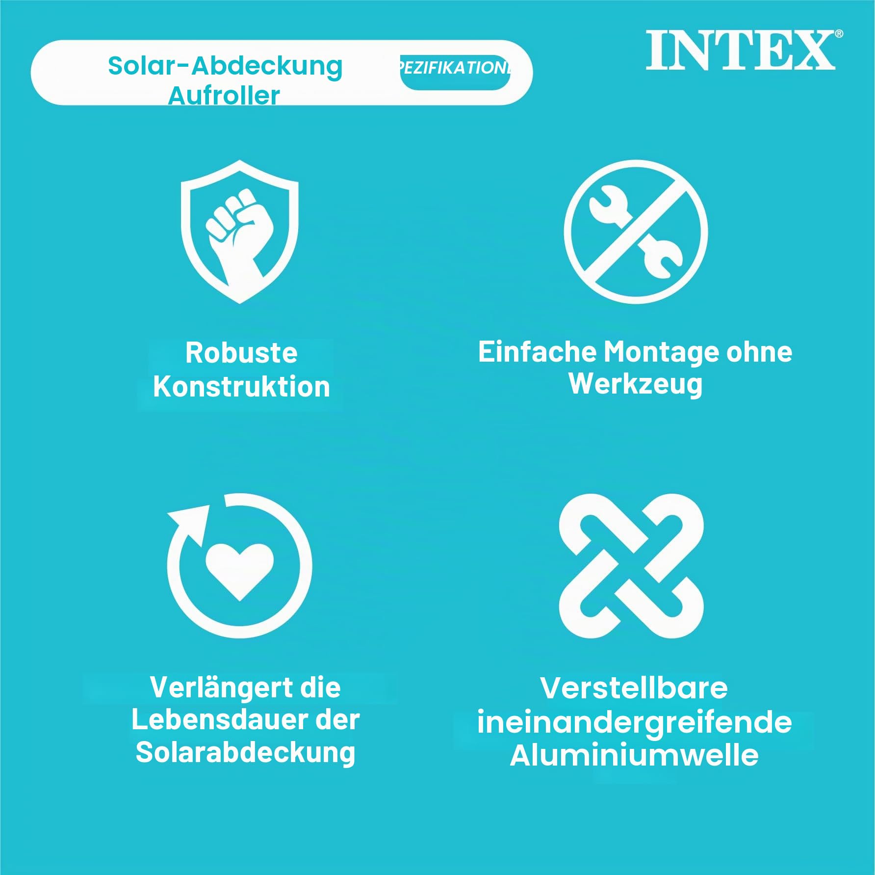 INTEX Solarfolien Abroller Poolabdeckung für Pools von 2,74 m bis zu 4,88 m Solarabdeckungs-Spule für Rectangular Frame Pools, Rollvorrichtung für Thermo-Abdeckplanen (28051)