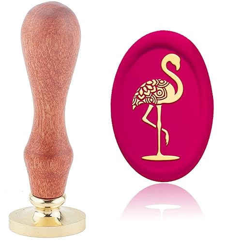 CRASPIRE Sello de cera de flamenco, diseño de mandala, vintage, retro, ovalado, extraíble, latón, cabeza con mango de madera, para invitaciones de