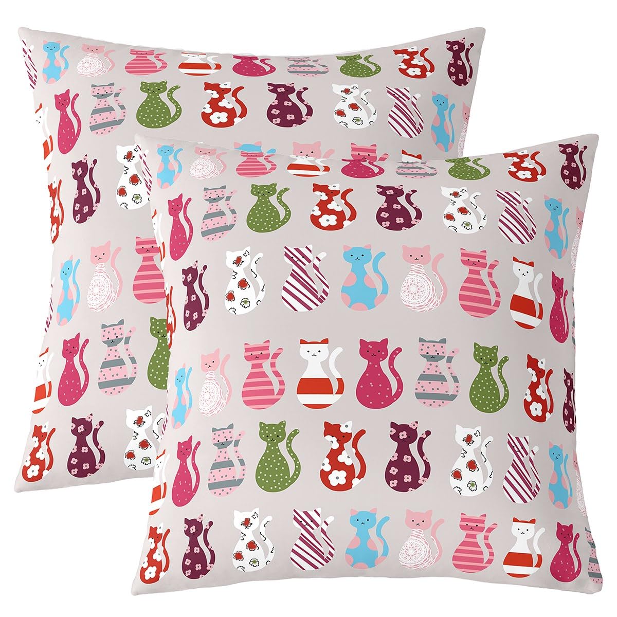 Homemissing Cartoon Cats Print Cushion Covers Set of 2 50x50cm For Sofa Couch Chair Kids Boys Girls Teens Funny Animals Print Pillow Covers Cute Kitten Cushion Case Cat Lover's Gift Pillow Cases โ image 1