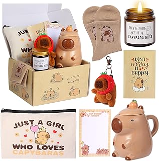 Capybara Gifts for Women Capibara Stuff with Mug Cup Makeup Bag Sock Candle Keychain Notepad and Gift Cards Gift for Capybara Lover
