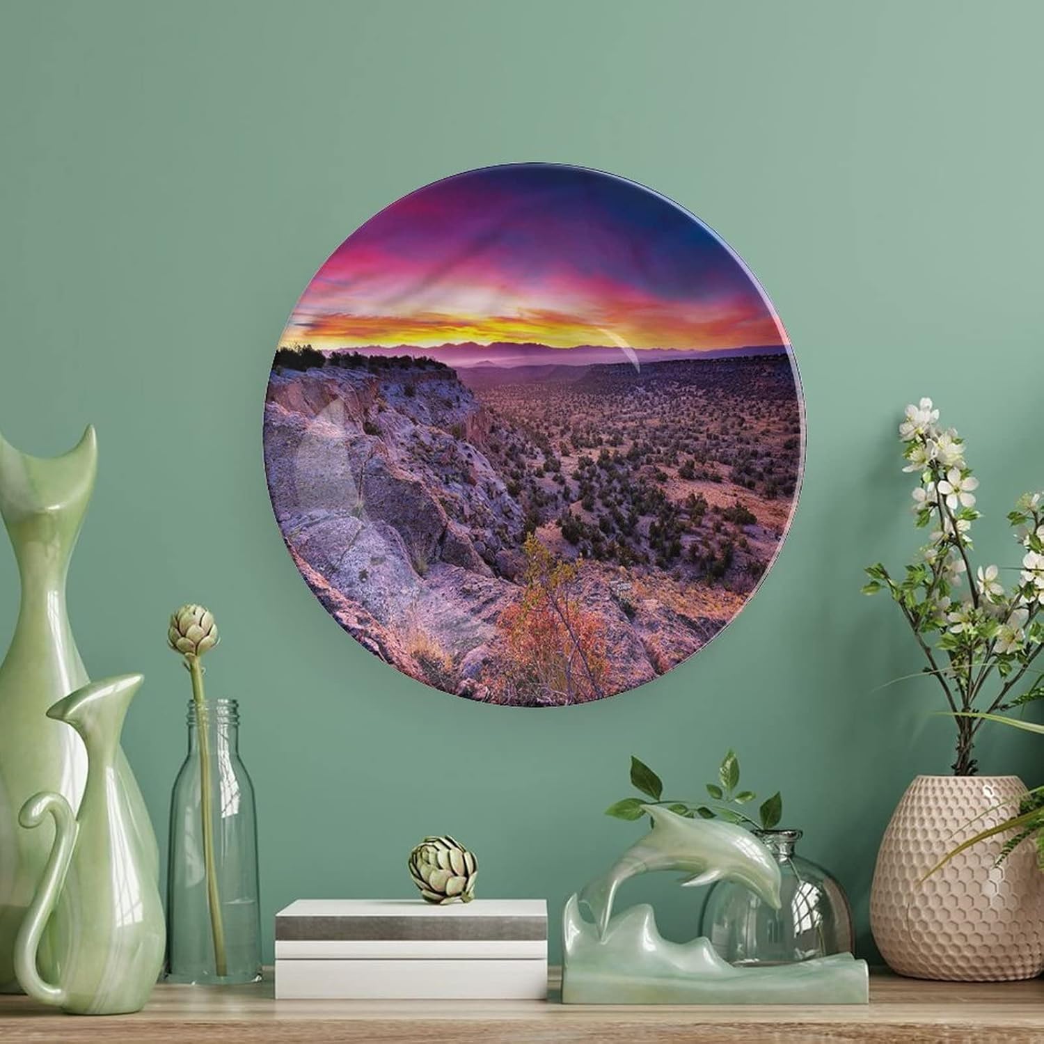 XISUNYA 7 Inch Decorative Plate, Nature Tableware Plate, Sunrise Sky Horizon Dusk Print Ceramic Wall Hanging Decor Accessory for Dining Table Tabletop Home Decor, Muticolor