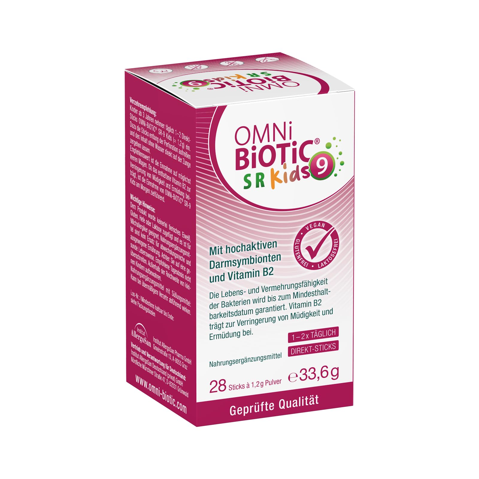 OMNi BiOTiC SR-9 Kids | Gute Nerven* in der Schule? Kinderleicht! | Innovativer Direkt-Stick mit fruchtigem Pfirsich-Geschmack | Vegan | Glutenfrei | Laktosefrei | 28 Sticks
