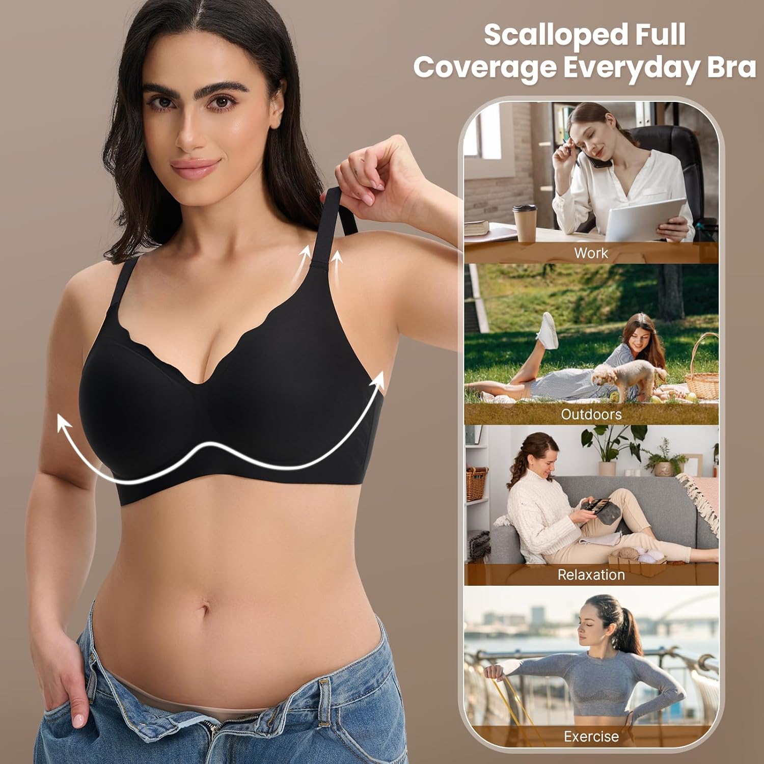 Deep V Neck Seamless T-Shirt Bra - Comfy Wireless Push-Up Bra for Women, Smooth Invisible No Underwire Bralette - Image 6