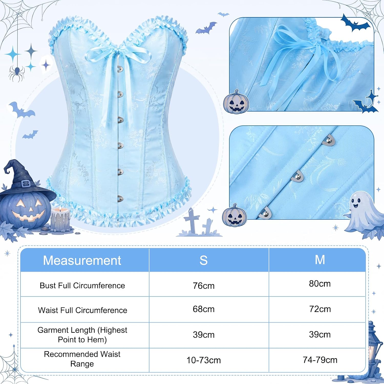 Skicuff 2 Pack Light Blue Corset Top and White Bloomer Skirt for Women