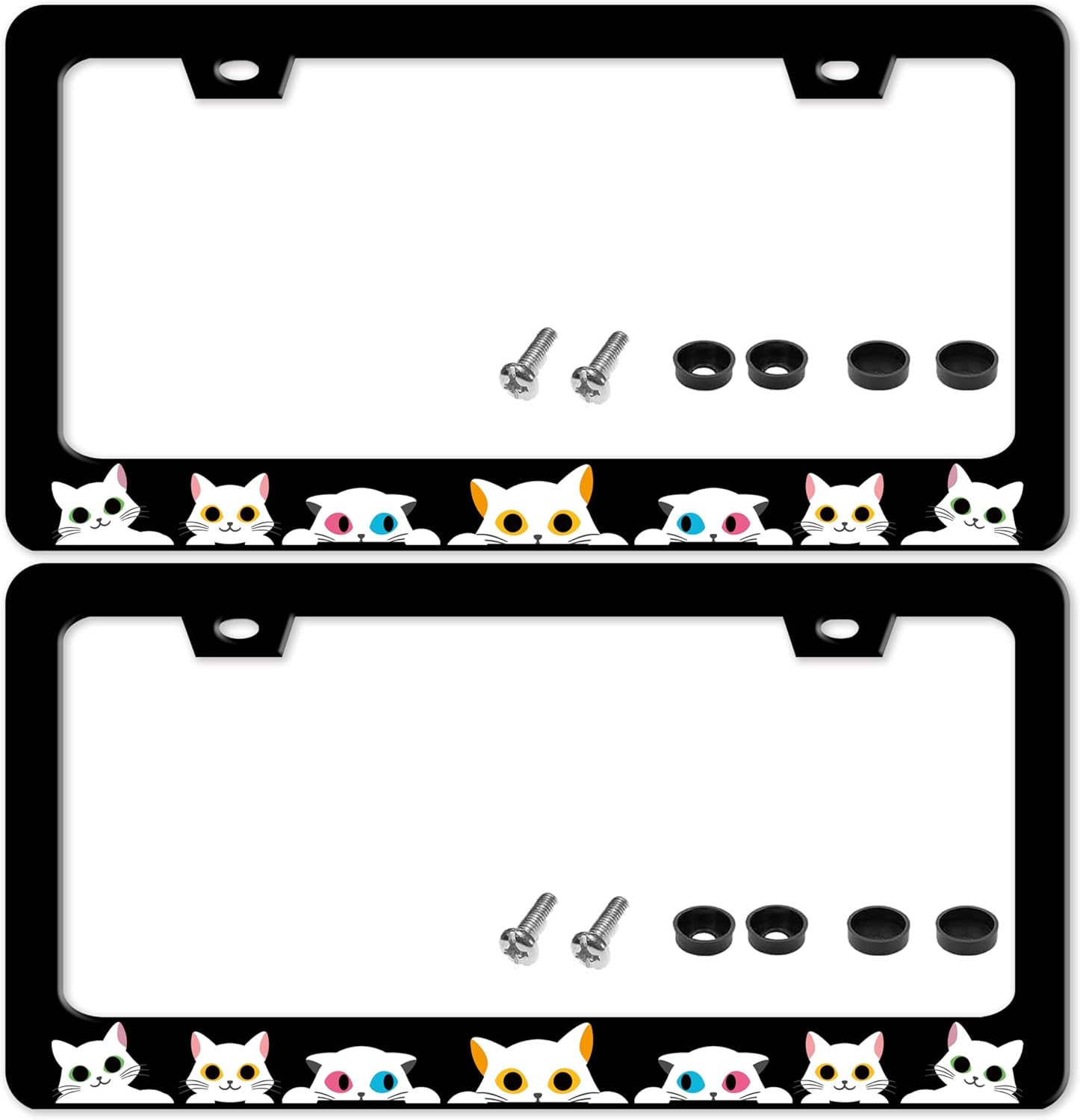 Cute Cat License Plate Frame 2 Pack Funny Cat Head License Plate Holder Cartoon Pet Animal for Front or Rear Car Tags Stainless Steel Car Decoration with Screws 6.3 X 12.2 Inch