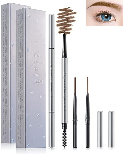 Lápiz de cejas con brocha Spoolie, 4 lápices profesionales de micro punta de 0.069 pulgadas con kit de extremos dobles, lápiz de cejas resistente al