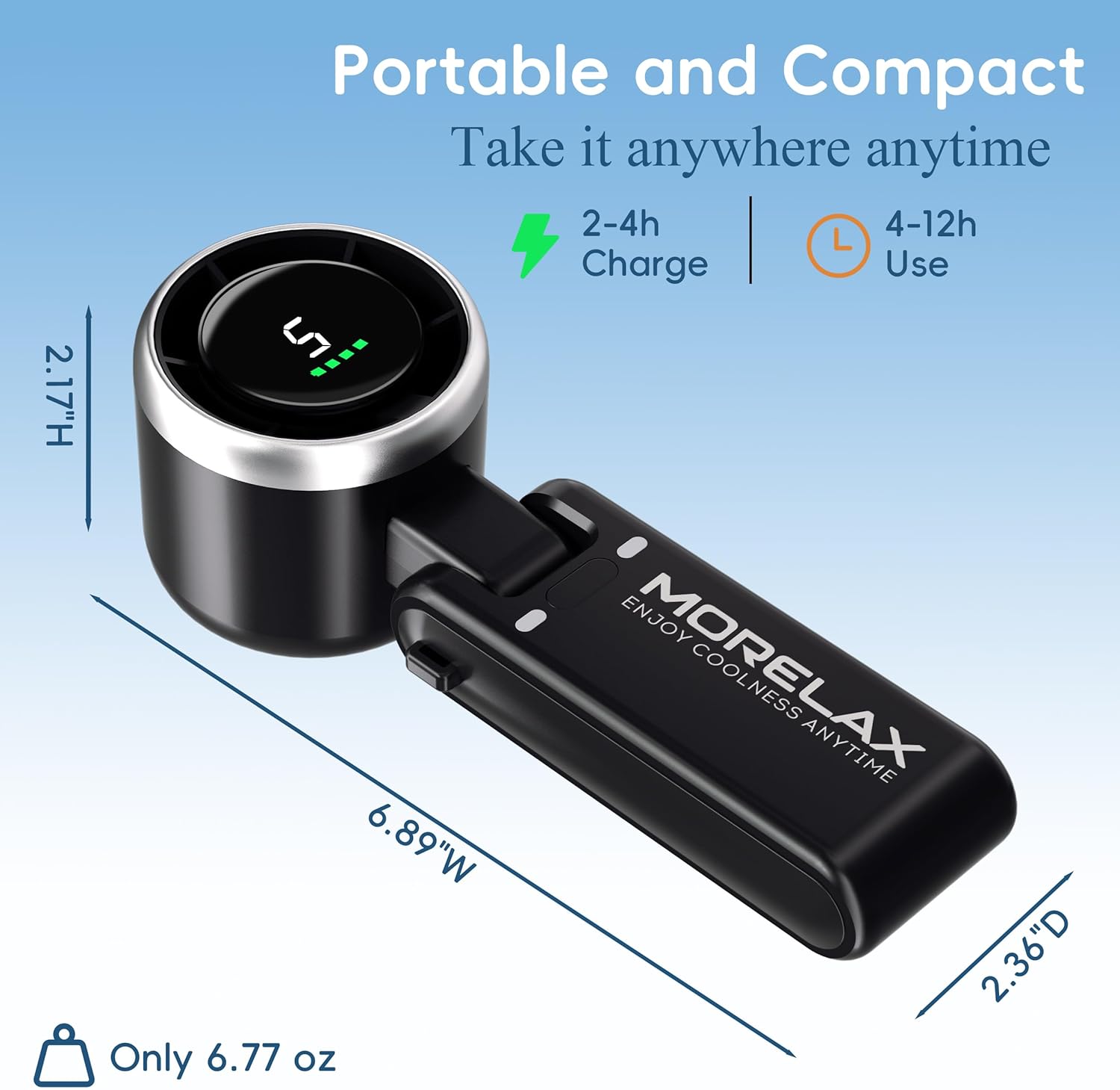 Jancane Personal Handheld Fan,High-Speed Turbo Fans,5-Speed with LED Display,Powerful Motor,4000mAh,USB Rechargeable Portable Cooling Fan for Outdoor Activities,Travel,Working,Black - Image 6