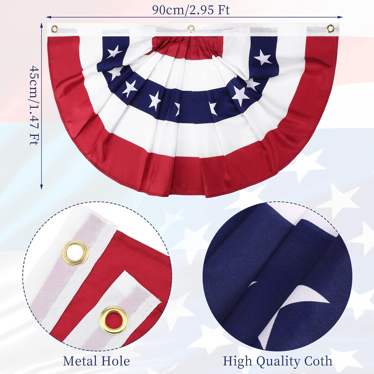 50 Pcs USA Patriotic Pleated Fan Flag, 1.5 x 3 ft American US Bunting Flag with Grommets Half Fan Banner Bulk Star Stripes Porch Banner for 250th Anniversary 4th of July Decor(50 Pcs,1.5 x 3 Ft)