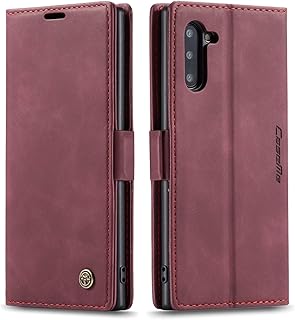 Galaxy Note 10 Case,Bpowe Leather Wallet Case Classic Design with Card Slot and Magnetic Closure Flip Fold Case for Samsung Galaxy Note 10/Note 10 5G (Wine red)