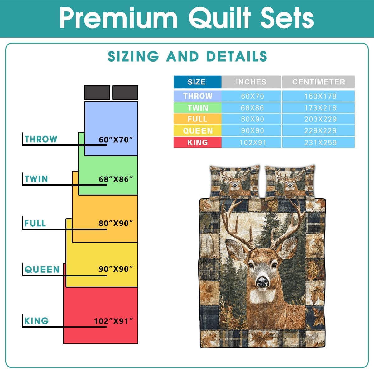 Personalized Deer Quilt Set, Camouflage Themed Bedding, Deer Twin Bed Set, Gift for Deer Hunting Lovers (Deer Quilt 13)