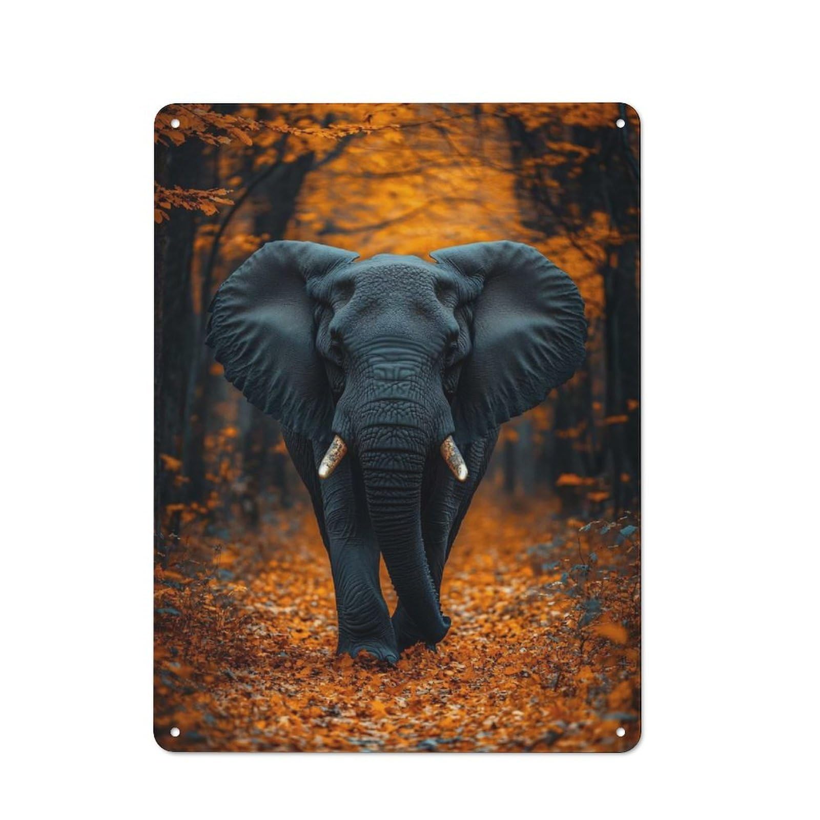 Elephant in Autumn Forest Rustic Tin Sign 40x30cm for Garage Or Workshop, with Clear Rustic Wall Decor Character