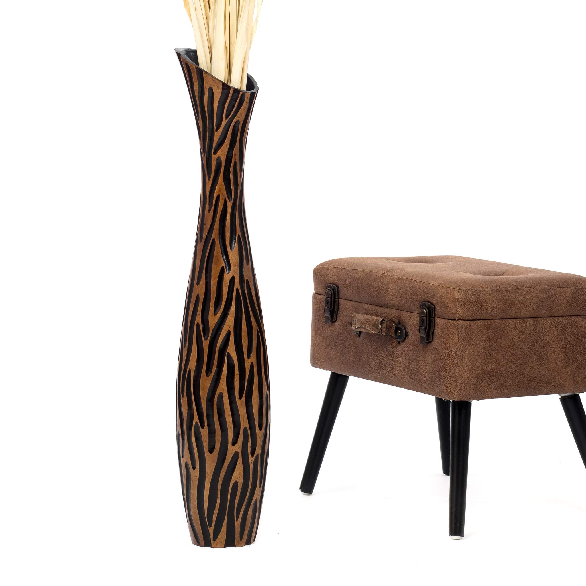 Leewadee Jarrón Grande De Suelo - Jarrón Alto De Madera De Mango para Ramas Decorativas, 85 cm, Marrón