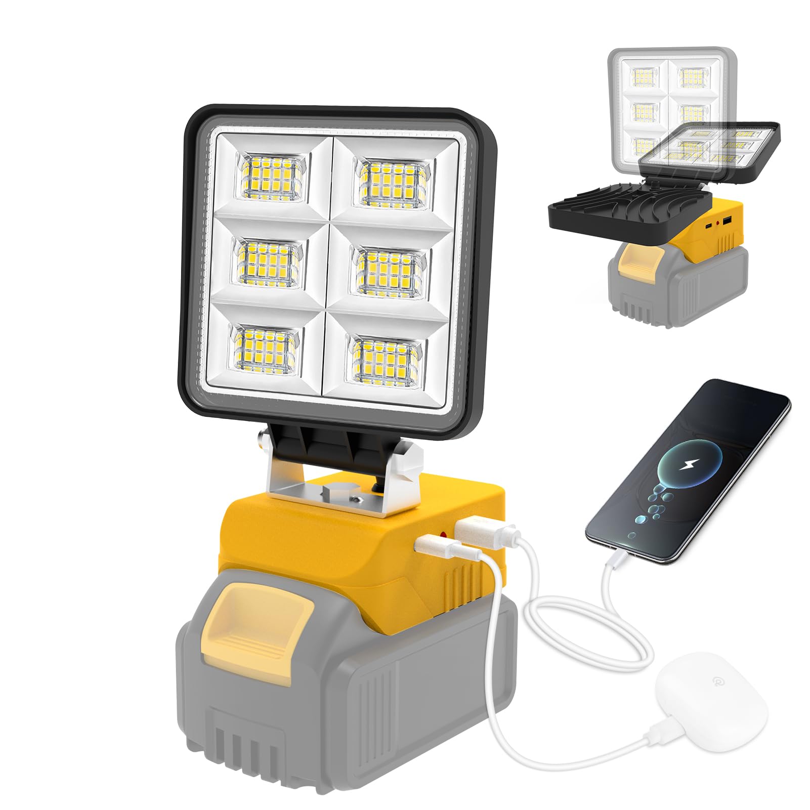 Foco LED para Batería Dewalt 18V (Sin Batería), NATPOW Luces de Trabajo Portátiles Recargables,48W 5200LM Foco LED Lámpara LED Recargable para Camping, Trabajo, Pesca, Emergencia Global Recycled Standard Global Recycled Standard Global Recycled Standard
