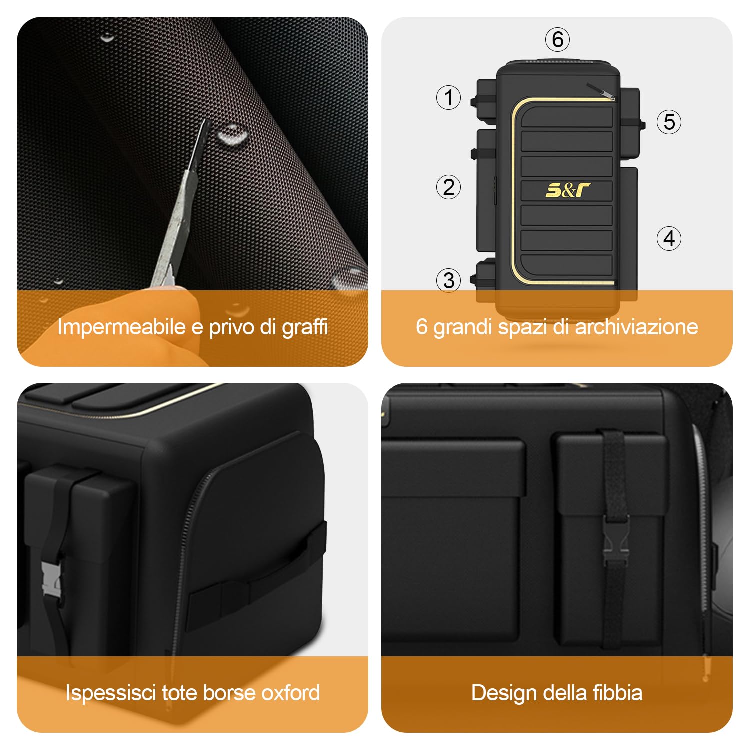 Ergocar Organizzatore per Auto Oxford Bagagliaio Multifunzionale Auto Organizer con Multi Tasca Organizzatore di Immagazzinaggio per SUV/Auto/Camion (Nero, 70L con Tasche Laterali)