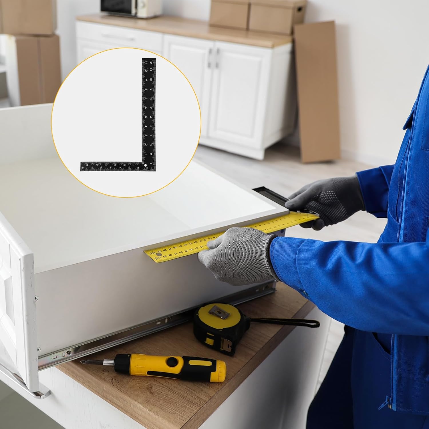 HARFINGTON Machinist Precision Square Ruler 12" 90 Degree Stainless Steel Engineer Squares L-Type Metal Right Angle Ruler Framing Tool for Professional Carpentry and Woodworking, Black