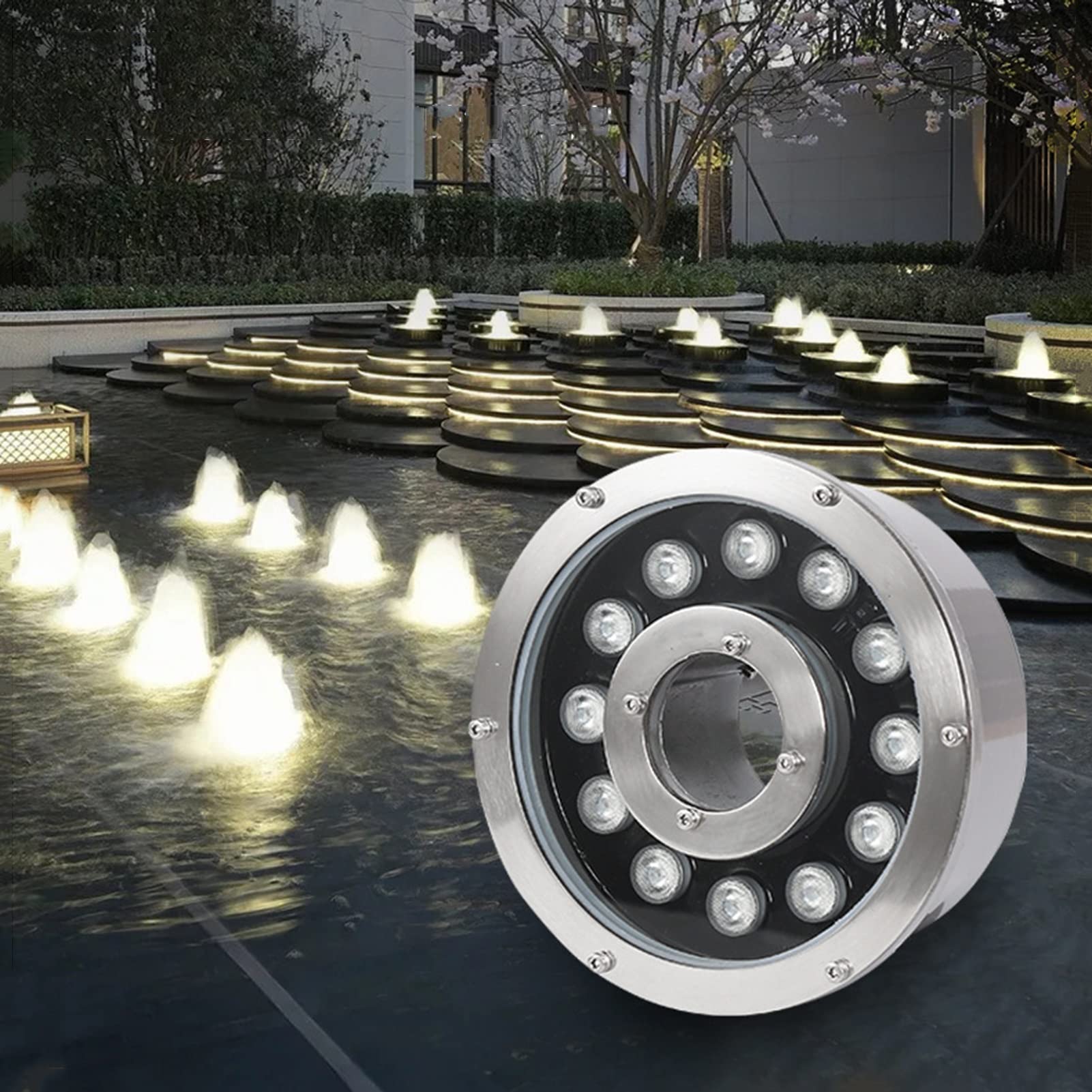 LED Luci Subacquee Sommergibili Luci Piscina Bassa Tensione DC12/24V Luce della Fontana IP68 Impermeabile Acciaio Inossidabile Luci Piscina per Acquari, Fontana, Stagno, Cascata