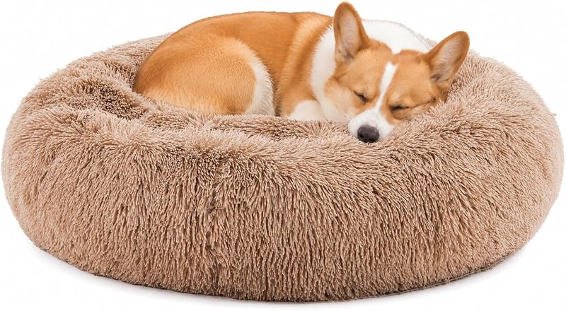 Cama Donut Grande para Cães DUMOS em Pelúcia de Pelo Sintético – 78,0 x 78,0 x 16,0 cm