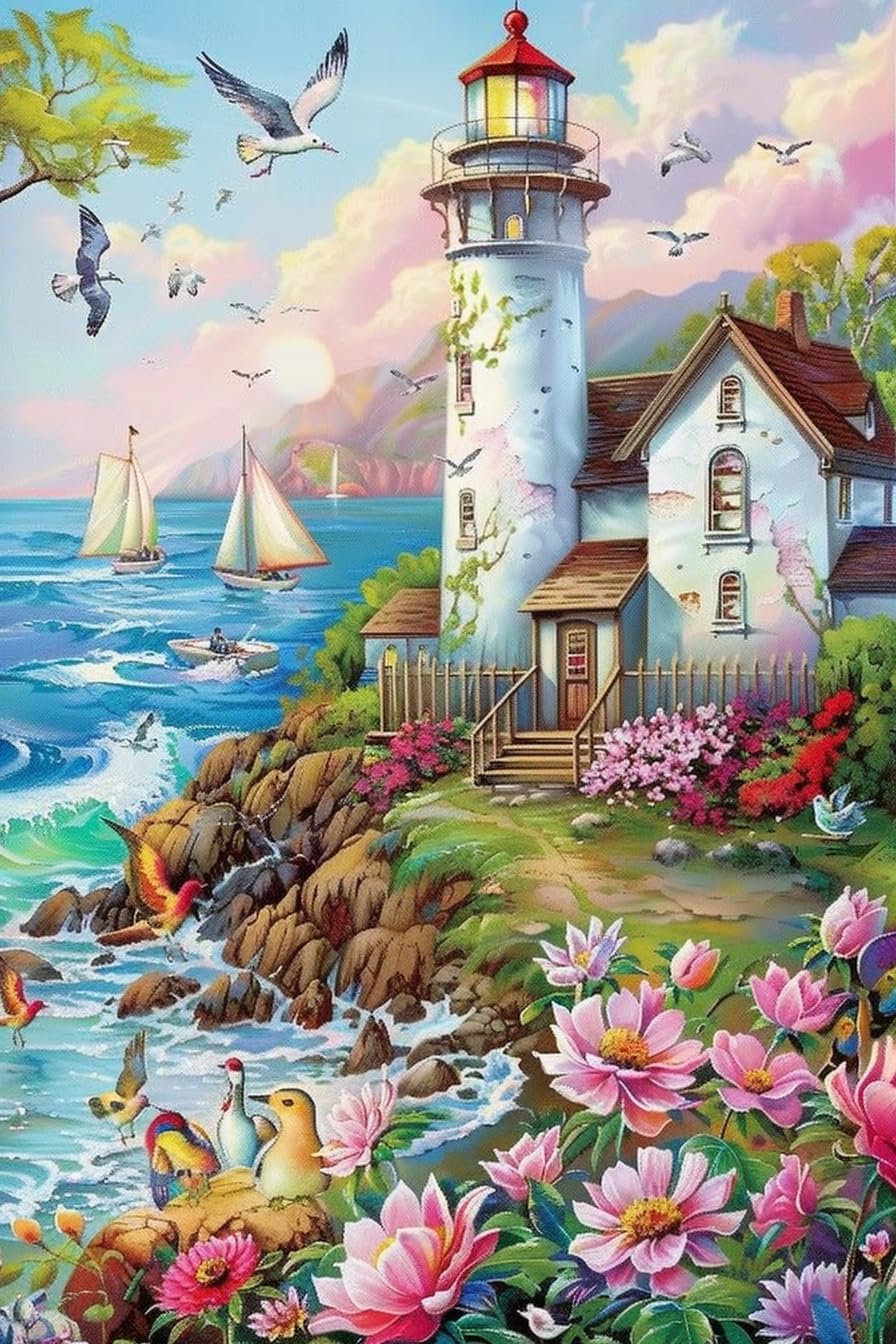 1000 Pieces Puzzle for Adults Lighthouse Jigsaw Puzzle,Recycled Cardboard Jigsaw Puzzles 1000 Pieces, Family Challenging,Nature Landscape Difficult Jigsaw Puzzle 20x30 inch