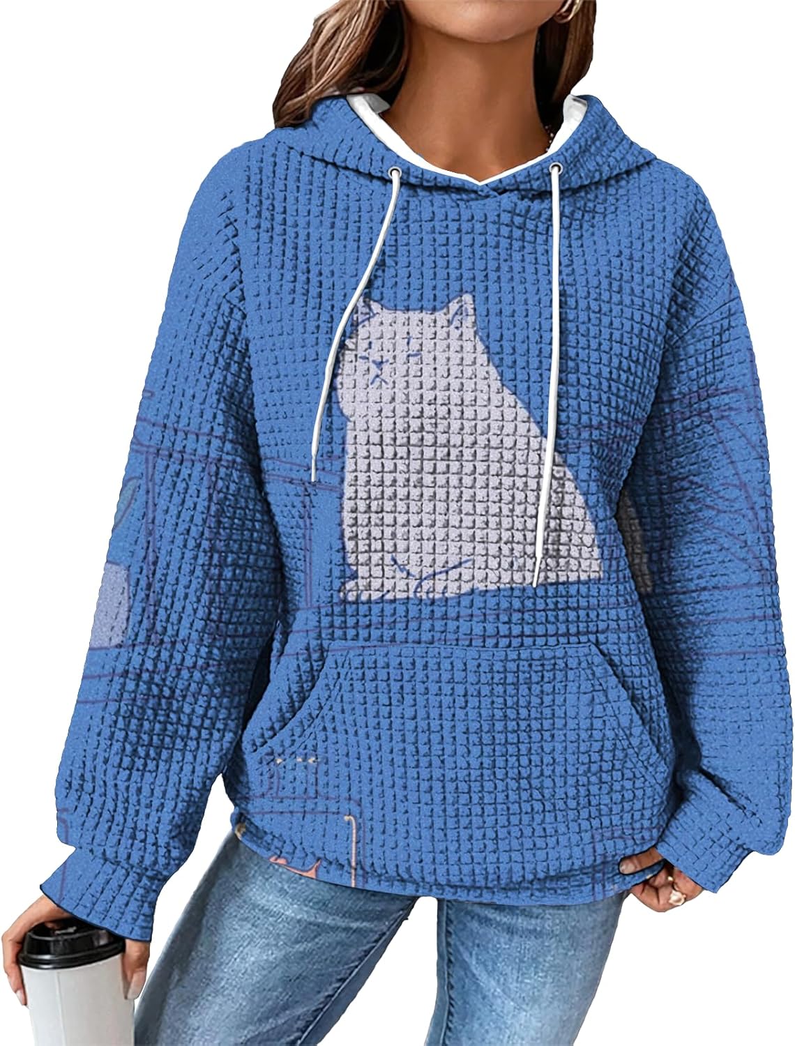 domirica Womens Hooded Sweatshirt Casual Oversized Waffle Knit Hoodie With Pocket Drawstring Long Sleeve Fashion Qutfits