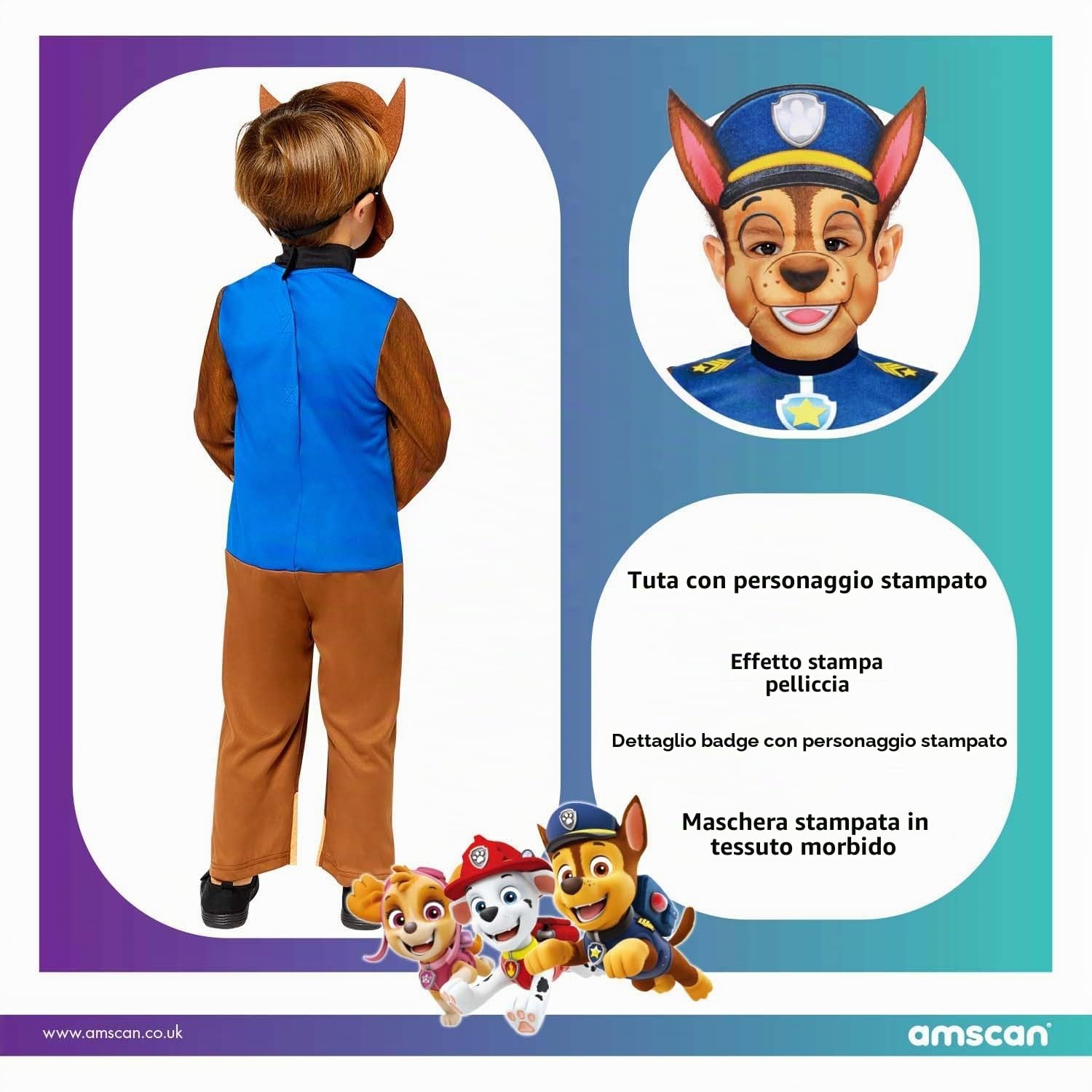 amscan Childs Boys Officially Licensed Paw Patrol Chase Fancy Dress Costume