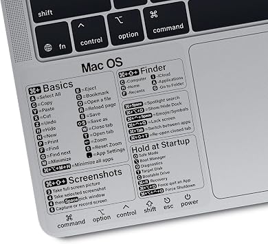 Mac Shortcut Sticker - Mac OS Shortcuts Sticker (M1+Intel), Laptop Keyboard Shortcuts Stickers for MacBook, Compatible with 13-16 Inch MacBook Air/Pro, Mac Shortcuts 2026 (1pcs)