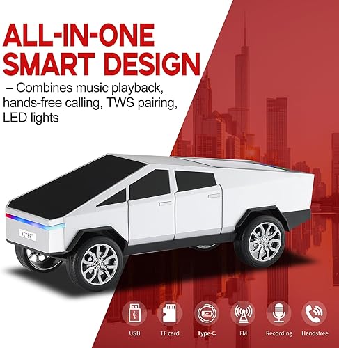 Vista 9 de Futuristic Shapes - Altavoz Bluetooth para camión con pantalla LED - TWS estéreo, radio FM, reproducción USB/TF, faros LED, micrófono integrado