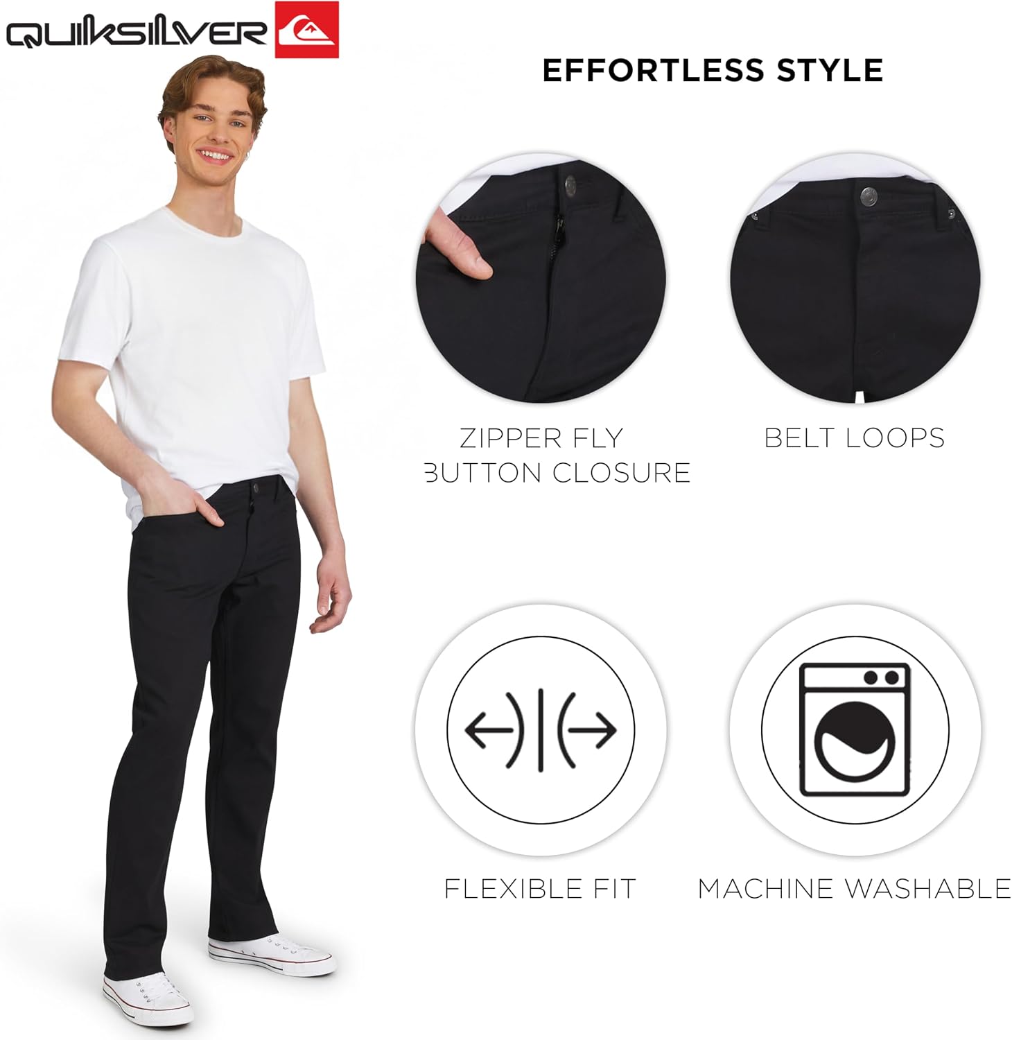Quiksilver Men's 5 Pocket Straight Fit Stretch Waist Casual Chino Pants