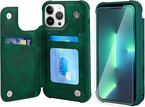 VANAVAGY Funda tipo cartera para iPhone 13 Pro para mujeres y hombres, funda de cuero con tapa para teléfono, compatible con soporte magnético para