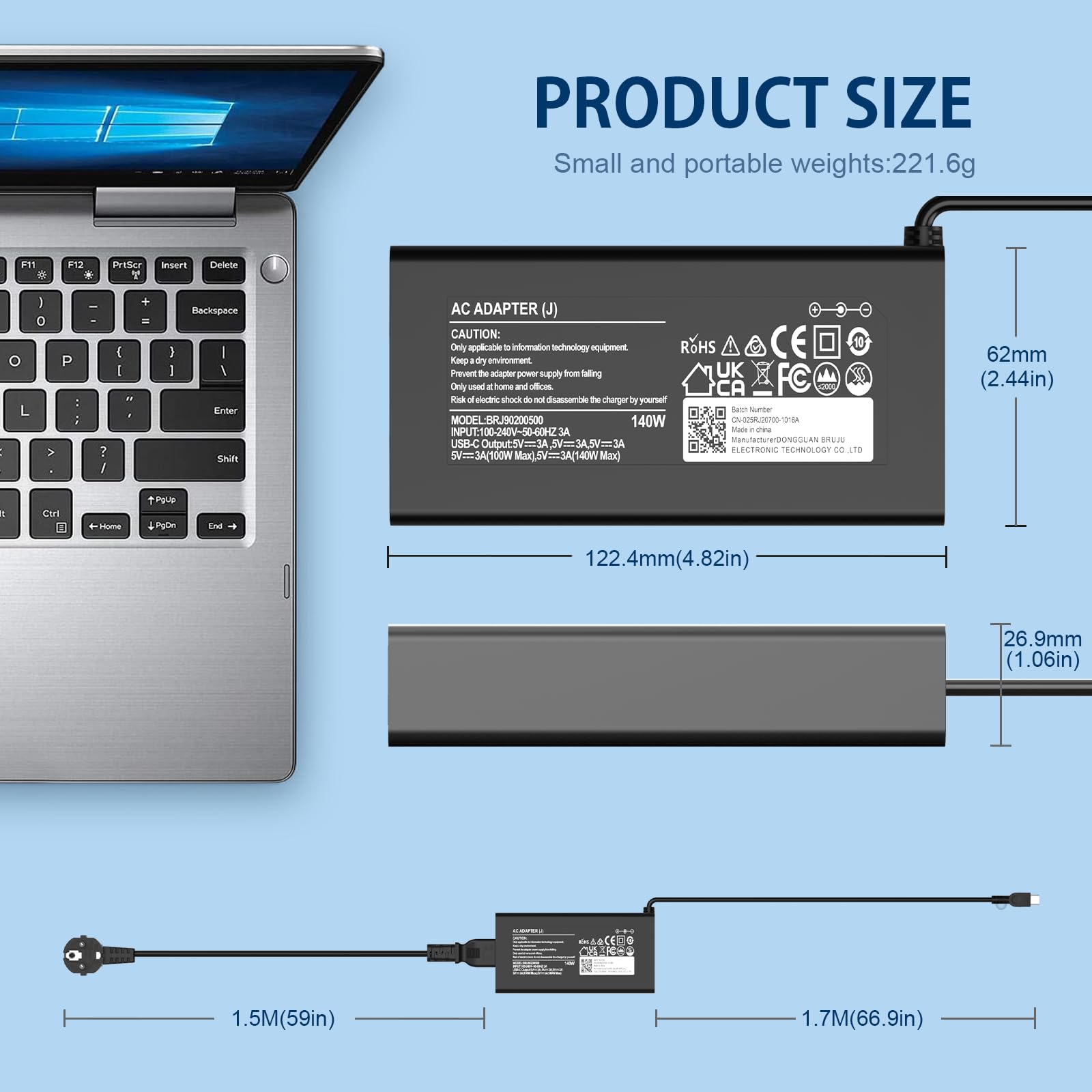 Chargeur 140W 135W USB C Alimentation pour Lenovo Yoga IdeaPad
