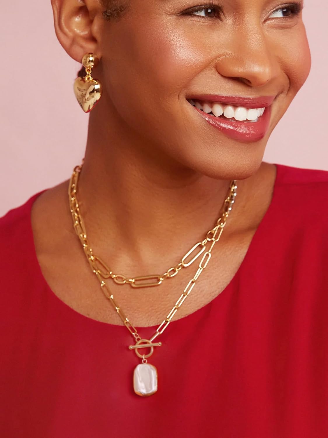 Aobei Pearl 18K Gold Plated Pendant Necklace for Women Dainty Gold Chain Choker Love Heart Disc Coin Pearl Cross Toggle Jewelry - Image 5