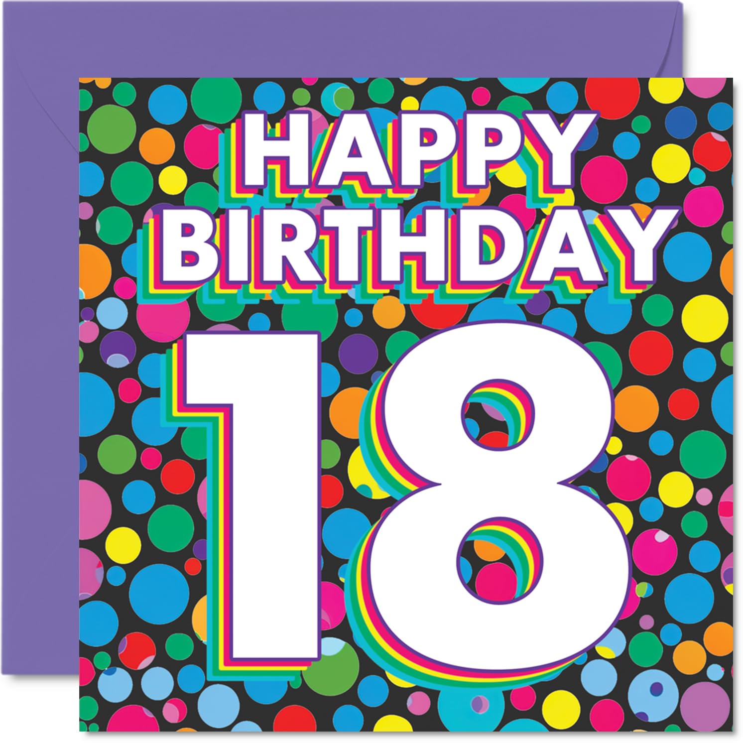 18th Birthday Cards for Men Women - Funky Rainbow Dots - Happy Birthday Card for 18 Year Old Man Woman Sister Friend Niece Colleague, 145mm Bday Greeting Cards