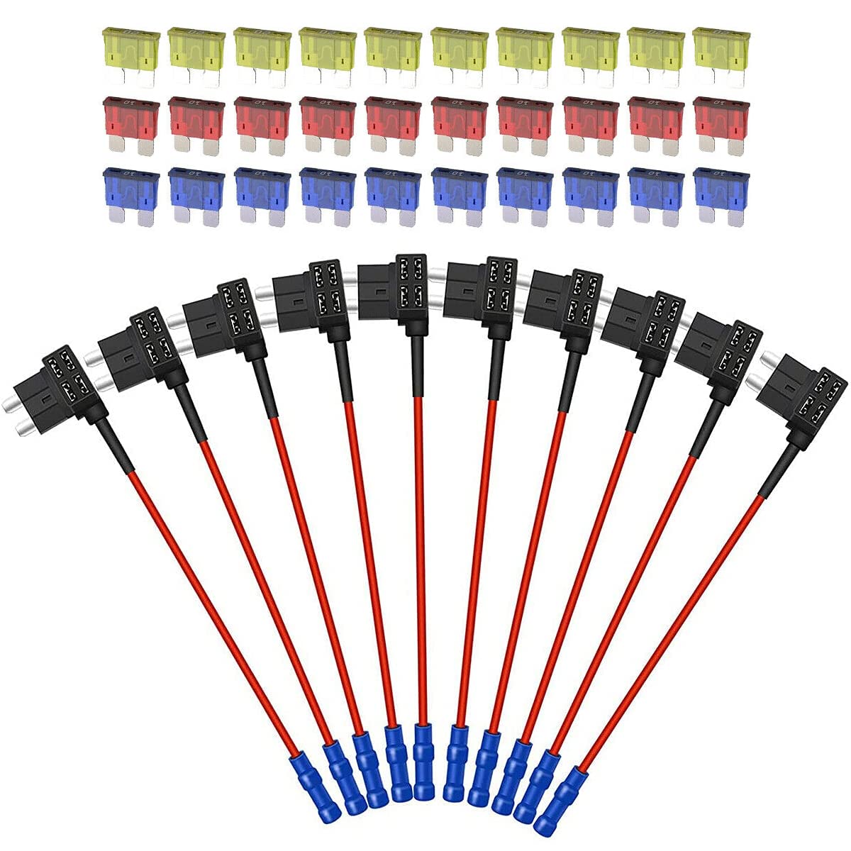 10 Pack 12V Car Add-A-Circuit Fuse Tap Adapter Piggy Back Standard ATO ATC APR ATS Blade Holder with 10A 15A 20A Blade Fuse for Cars Trucks Boats …