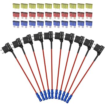 10 Pack 12V Car Add-A-Circuit Fuse Tap Adapter Piggy Back Standard ATO ATC APR ATS Blade Holder with 10A 15A 20A Blade Fuse for Cars Trucks Boats ...