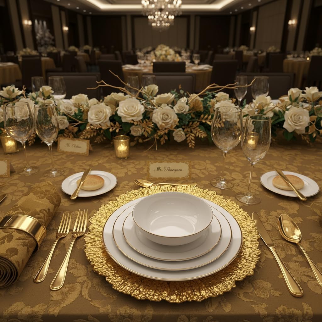 13'' Double-sided Gold Charger Plates, Set of 6,Plastic Gold Reef Chargers