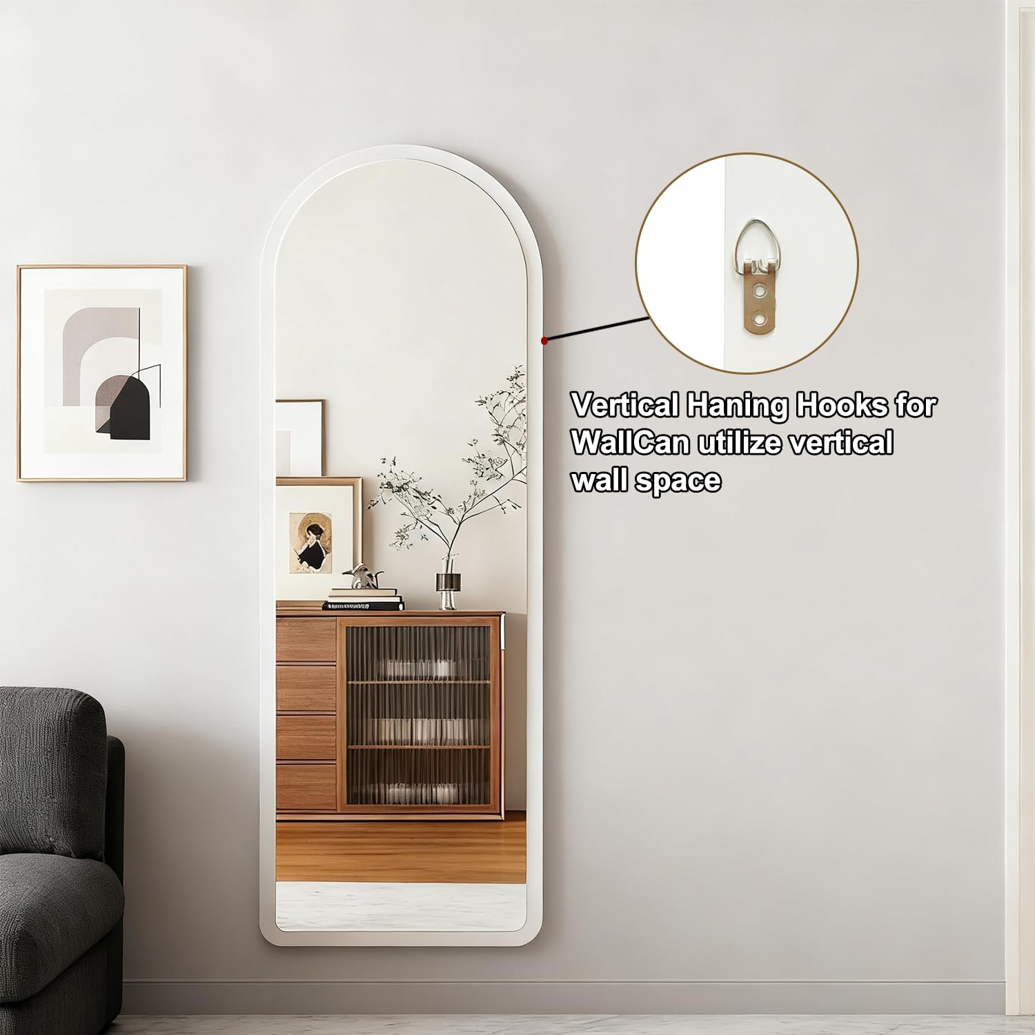devesanter Bogen Ganzkörperspiegel 49×159 cm Weiß Sockel Standspiegel hängend oder lehnend an die Wand groß Bodenspiegel für Schlafzimmer Wohnzimmer oder Ankleidezimmer (Weiß)
