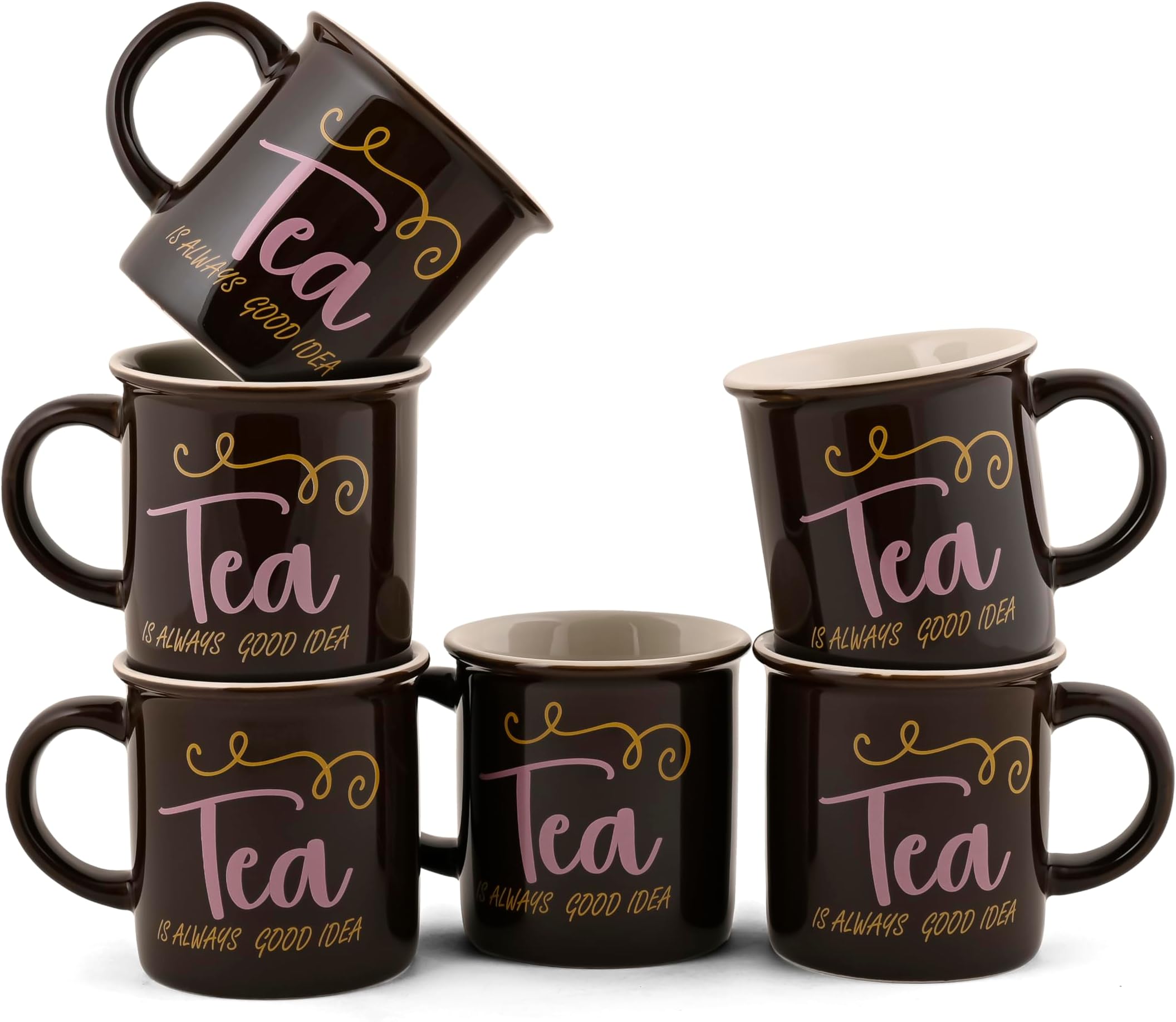- Potteries Porcelain 300ml Coffee Mugs Set of 6pc Colors M3 Tea - Dark Brown | Morning & Evening Coffee | Porcelain Coffee Mug Set | Coffee Cup