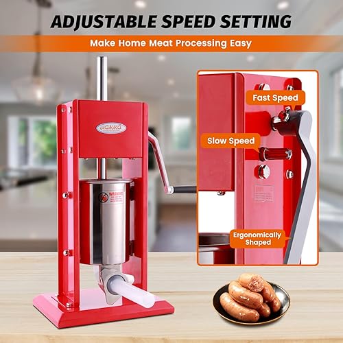 Miniatura 38 de Hakka - Embutidor de salchichas de 11 libras/5 L, dos velocidades de llenado de acero pintado en aerosol vertical 7-11 libras