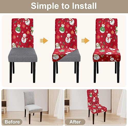 Miniatura 3 de ANNA QUEEN Festive Snowman - Juego de 4 fundas elásticas para sillas navideñas para comedor y cocina, fundas protectoras elásticas para sillas