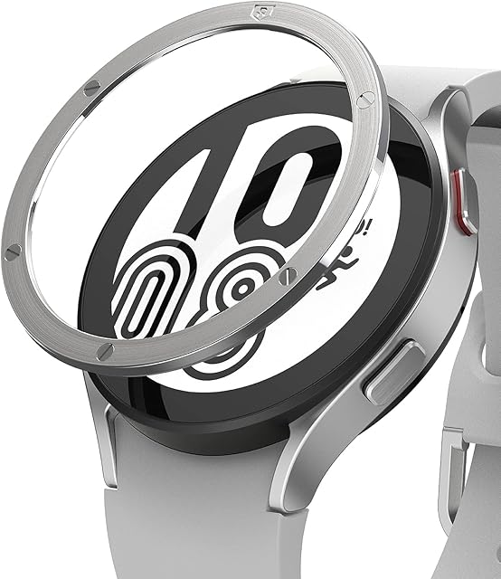 Ringke Bezel Styling Compatible with Samsung Galaxy Watch 5/4 44mm Adhesive Frame Ring Cover Anti Scratch [Stainless Steel] Protection for Galaxy Watch 5/4 44mm - Silver [44-42]